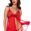 nuisette rouge floral paillettes string assorti dentelle transparente fluide légère bretelles réglables silhouette ample douceur élégance glamour