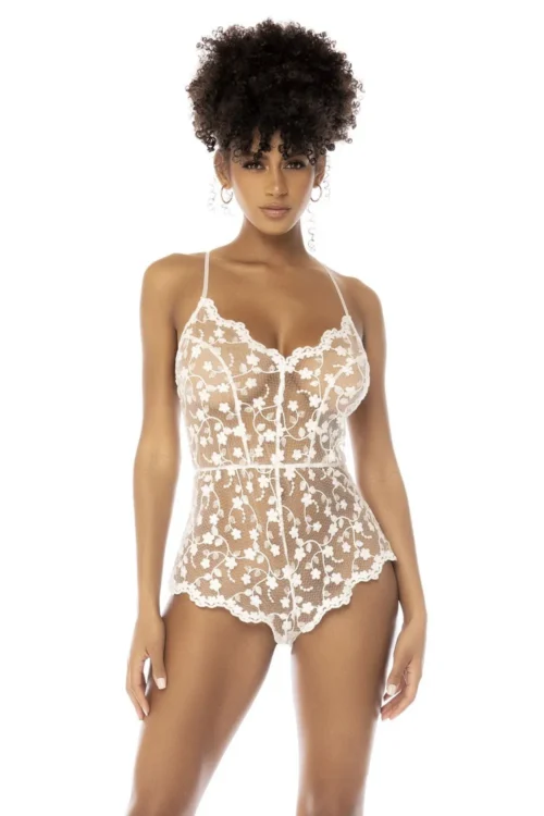 body blanc nuptial dentelle brodée florale bretelles ajustables maintien léger doux respirant coton polyamide séduisant raffiné