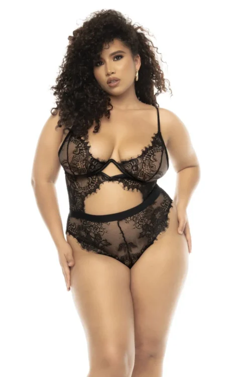 body grande taille dentelle noire armatures bretelles réglables maintien optimal floral raffiné sensualité élégance silhouette généreuse Mapalé