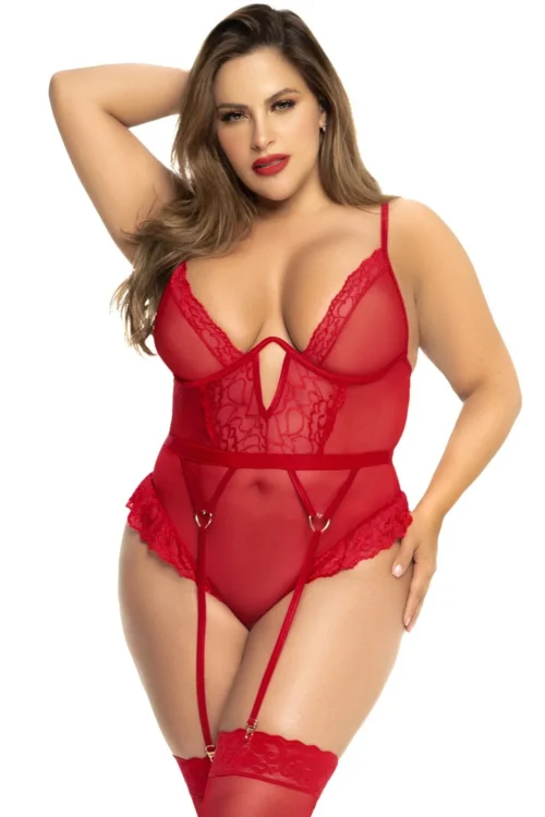 justaucorps rouge grande taille bretelles réglables porte jarretelles nylon maintien confortable extensible séduction sensualité galbant élégance