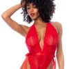 body string dentelle rouge échancrure haute décolleté plongeant licou cœur satin nœuds extensible confortable seconde peau