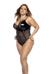 Bodysuit Effet Cuir Noir Taille Plus Pour Soirées Élégantes – Image 2