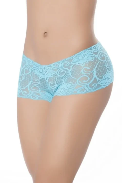 shorty dentelle turquoise extensible ultra douce durable nylon élasthanne seconde peau couvrant flatteur transparent maintien respirant réfléchissant festif élégant