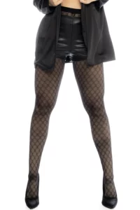 Collant Résille Noire Transparent Imprimé Géométrie Extensible Élégant Occasions Spéciales – Image 2