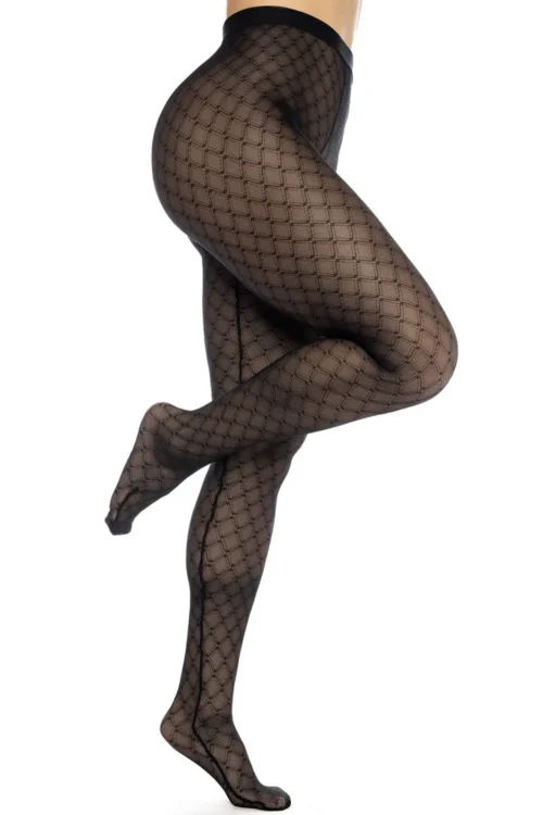 collant résille noire transparente imprimé géométrique extensible élégant soirée mariage festif sensualité maintien confortable maille fine sculptant silhouette tendance sophistiqué
