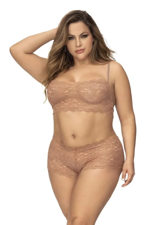 ensemble lingerie dentelle rouge grande taille Mapalé bustier shorty ajustable bretelles réglables galbant confortable extensible sensuel glamour féminine