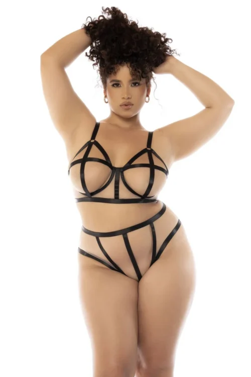 ensemble lingerie grande taille résille transparente soutien gorge armatures culotte haute maintien réglable bretelles gainant sculptant polyamide léger confortable