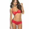 ensemble dentelle rouge deux pièces bandeau panty froncé nylon spandex séduction confort maintien léger bretelles fines effet galbant hanches fesses