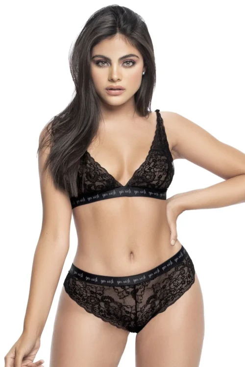 ensemble lingerie dentelle florale noire bretelles réglables imprimées soutiengorge culotte ceinture large maintien confortable sensuel raffiné Mapalé MAL8695BLK