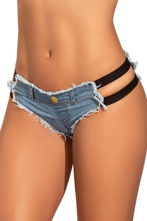 micro short coton effet jean bandes élastiques noir bordures effilochées sexy urbain minimaliste sportif taille basse string maintien confort respirant