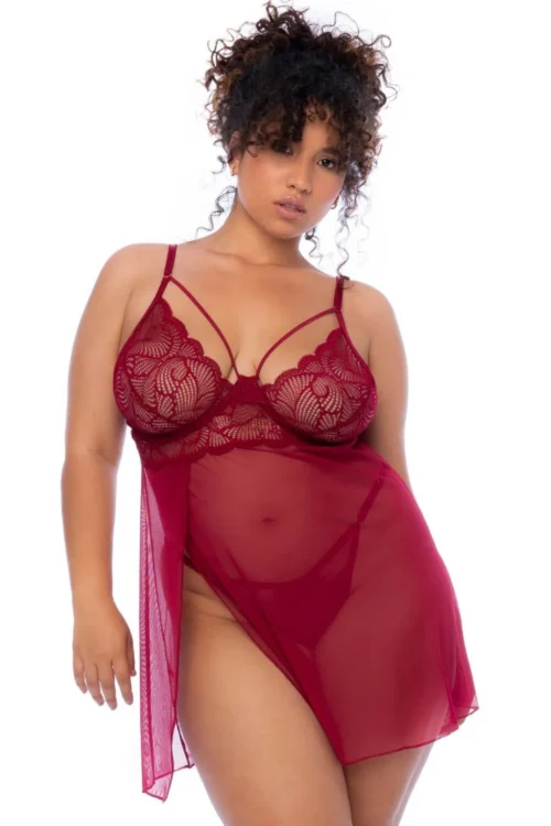 nuisette transparente grande taille dentelle moderne armatures maintien confort string assorti réglable sexy fente latérale bretelles réglables extensible respirant