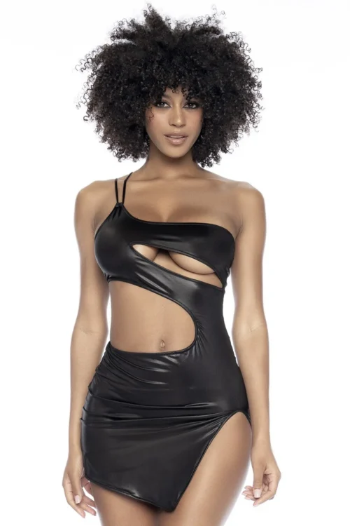 robe sexy noire effet mouillé découpes stratégiques bretelles réglables polyester élasthanne extensible moulante brillante sensuelle audacieuse glamour soirée club séduisante