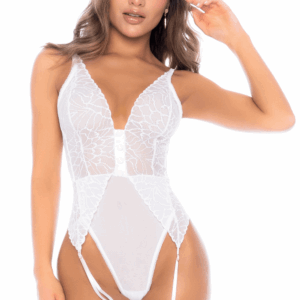 Body Blanc Dentelle Résille Jarretelles Ajustables Élégant Sensuel Femme