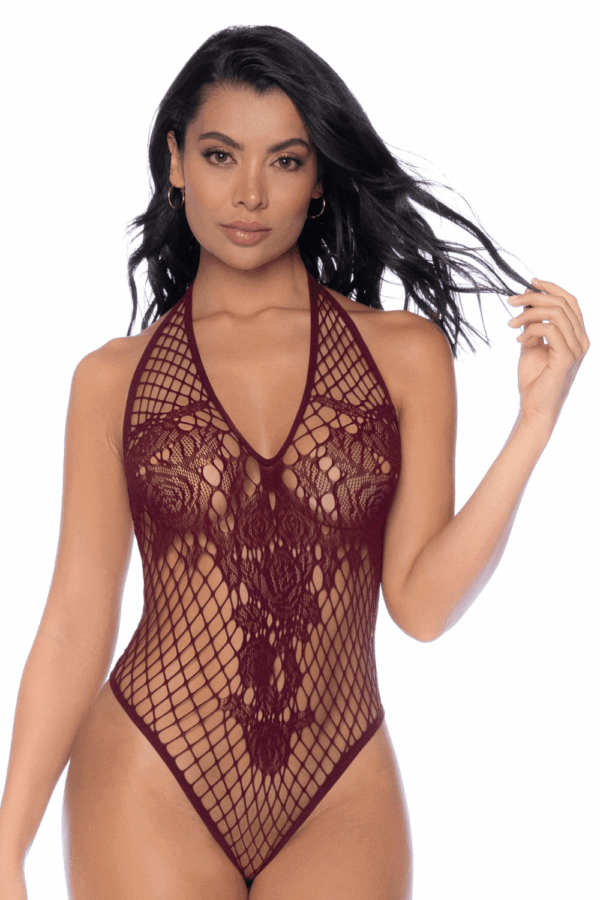 Body String Résille Couleur Cerise Décolleté Modulable Laçage Dos Sexy
