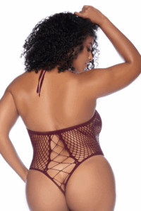 Body String Grande Taille Résille Cerise Décolleté Modulable Floral Dos Lacé – Image 3