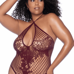 Body String Grande Taille Résille Cerise Décolleté Modulable Floral Dos Lacé