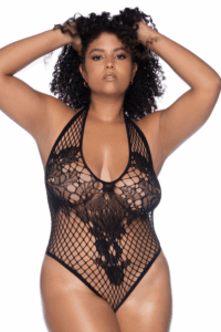 Body Grande Taille Résille Noire Décolleté Modulable Dos Lacé Floral – Image 2
