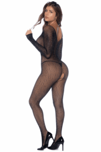 Combinaison noire en résille ornée de strass - MAL1131BKRH – Image 2