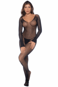 Combinaison noire en résille ornée de strass - MAL1131BKRH – Image 4