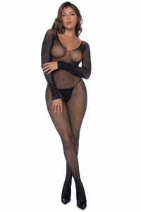 Combinaison noire en résille ornée de strass - MAL1131BKRH – Image 3