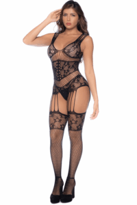 Combinaison noire en résille avec strass - MAL1132BKRH – Image 2