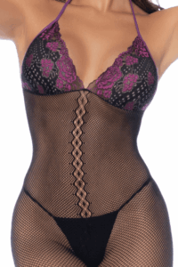 Combinaison en résille et dentelle noire et violette - MAL1122BKPU – Image 4