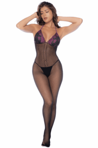 Combinaison en résille et dentelle noire et violette - MAL1122BKPU – Image 2