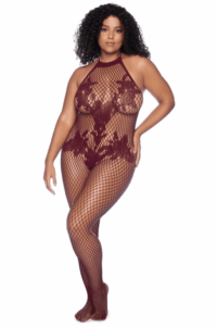 Combinaison grande taille en résille couleur cerise - MAL1116XCHRY – Image 3