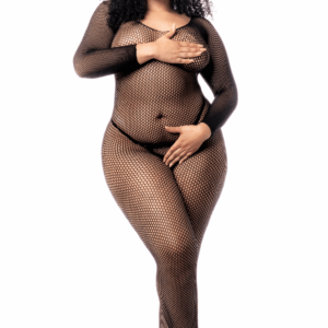 Combinaison Grande Taille Résille Noire Manches Longues Sensuelle Élégante