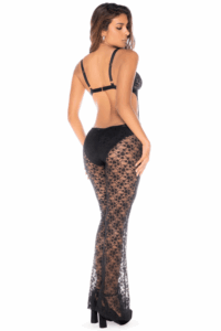 Combinaison/robe ajourée en dentelle noire - MAL1914BLK – Image 3