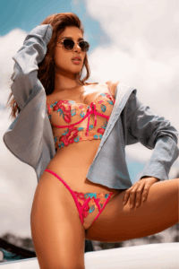 Ensemble Brodé Florale Rose Bleu Bustier String Ajustable Féminin – Image 5