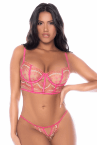 Ensemble Lingerie Bustier Brodé Rose Maintien Confort Séduction Ajustable – Image 2