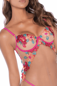 Nuisette Résille Transparente Brodée Florale Soutien-Gorge Armatures String Assorti – Image 4