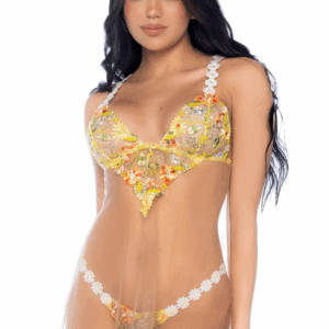 Nuisette transparente brodée jaune et string - MAL7608SUBS