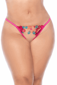 Nuisette grande taille en résille et dentelle florale rose et string assorti - MAL7609XSEGA – Image 5