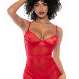 Nuisette rouge et string assorti - MAL7507RD