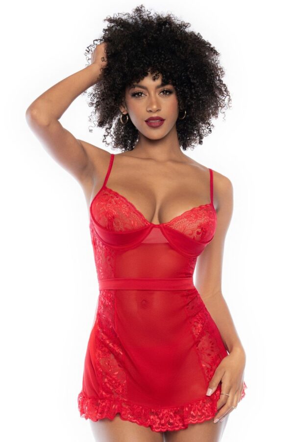 Nuisette rouge et string assorti - MAL7507RD