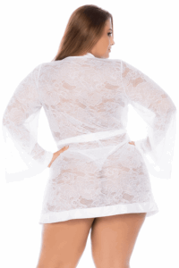 Peignoir grande taille en dentelle blanche - MAL7611XWHT – Image 3