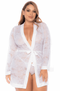 Peignoir grande taille en dentelle blanche - MAL7611XWHT – Image 2