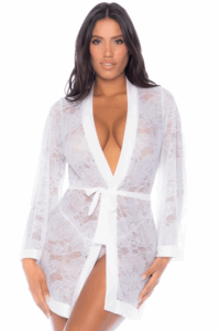 Peignoir en dentelle blanche - MAL7611WHT – Image 3