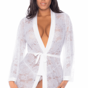 Peignoir en dentelle blanche - MAL7611WHT
