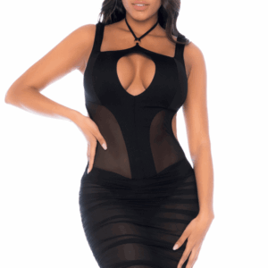 Robe noire semi transparente dos nu - MAL40014BLK