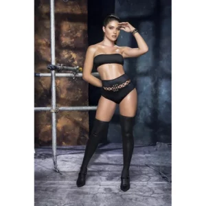 Ensemble Deux Pièces Sexy Sans Bretelles en Similicuir Taille Haute