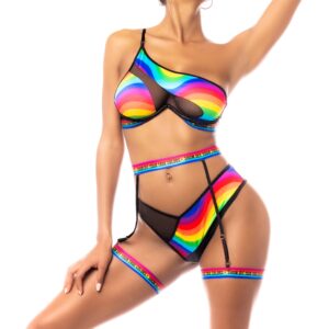 Ensemble Lingerie ArcenCiel Sexy Trois Pièces Vrai Love Vibrant