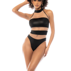 Body Halter Transparent Effet Cuir avec Col Tour de Cou Sensuel