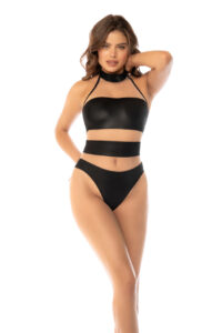 Body Halter Transparent Effet Cuir avec Col Tour de Cou Sensuel – Image 2
