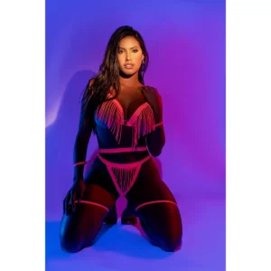 Ensemble Dynamite Frangé et Audacieux Rose Effet Mouillé – 2 Pièces Sensuelles
