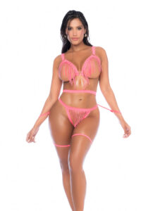 Ensemble Dynamite Frangé et Audacieux Rose Effet Mouillé – 2 Pièces Sensuelles – Image 2
