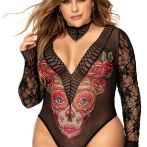 Costume sexy Catrina déesse de la mort en dentelle avec accessoire tête