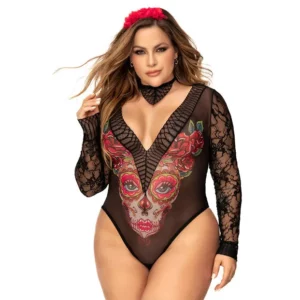 Costume sexy Catrina déesse de la mort en dentelle avec accessoire tête
